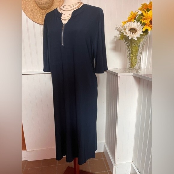 Beyond This Plane Blue Zip-Front Shift Dress NWT - Picture 3 of 10